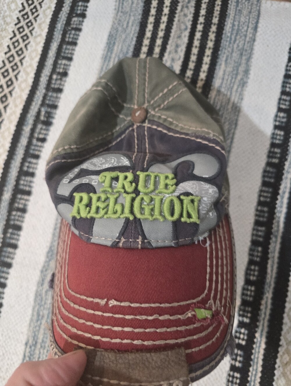 True Religion Y2K Vtg Distressed Stitch 56 Trucker Hat